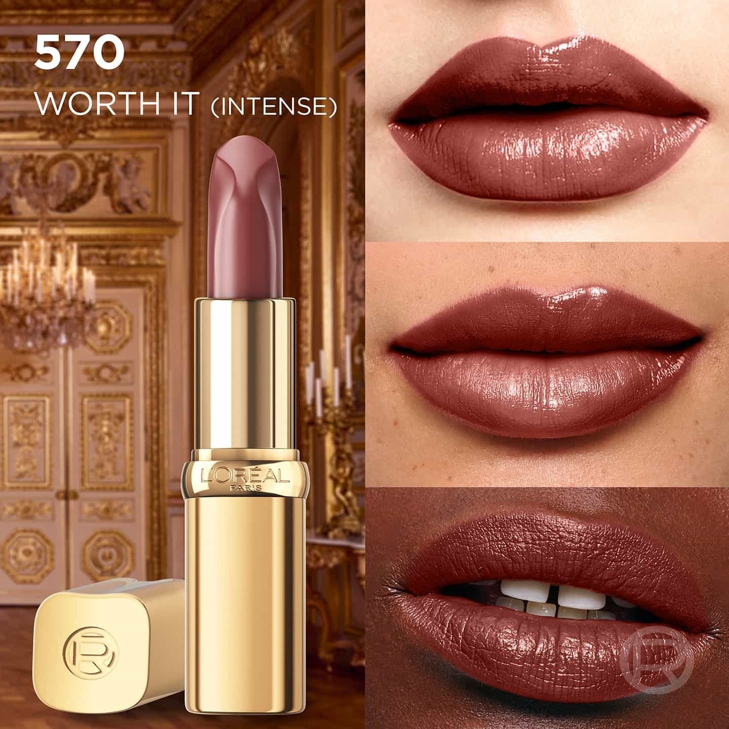 Color Riche Satin Nude 570 Worth It Intense Vorschau auf drei Lippenpaaren